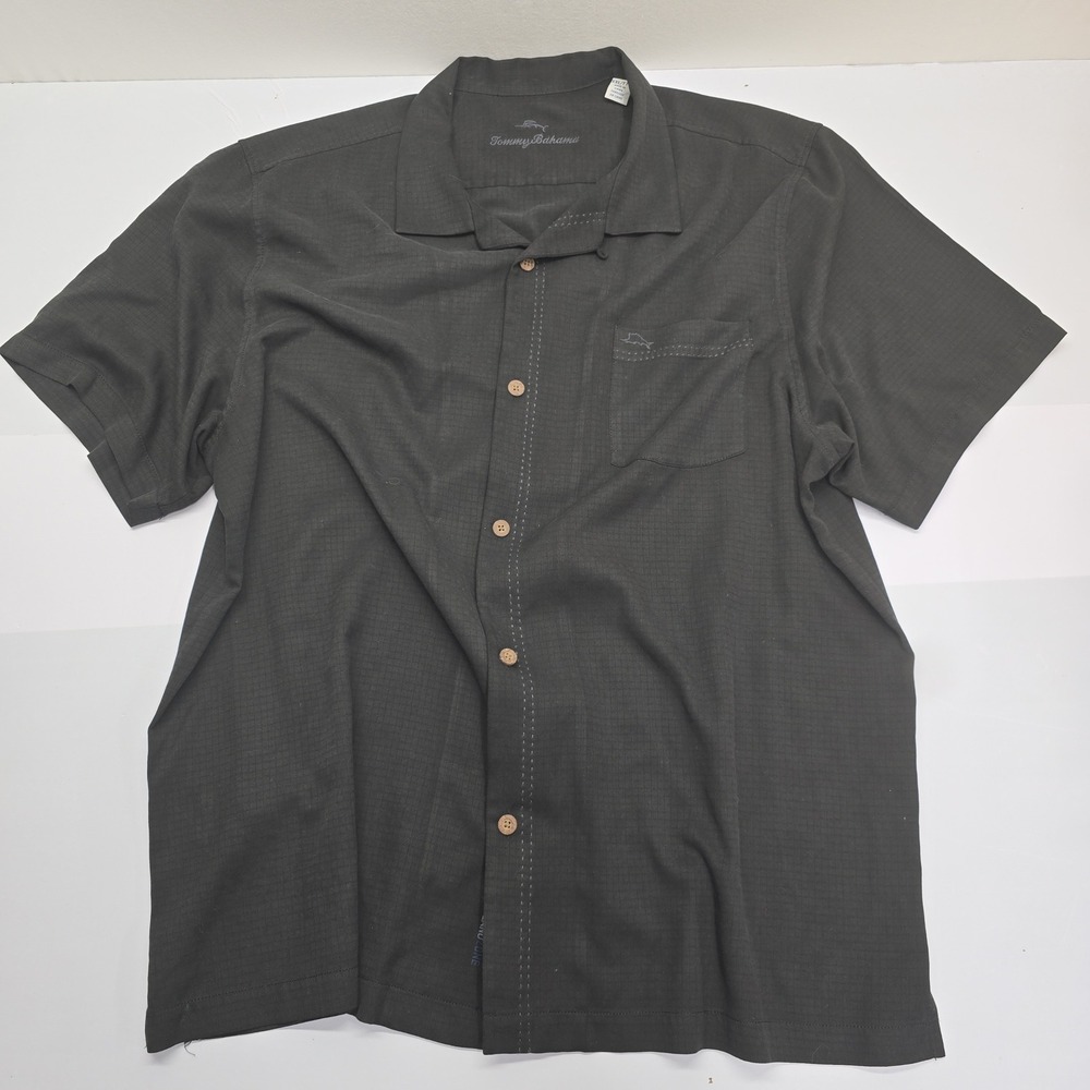 Tommy Bahama Mens XXL Black Silk Blend Short Sleeve Button Up Shirt 7-166